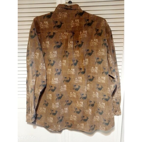 Woolrich Mens Button-Up Long Sleeve Shirt With Rooster Print - Brown & Green - S - Picture 2 of 4